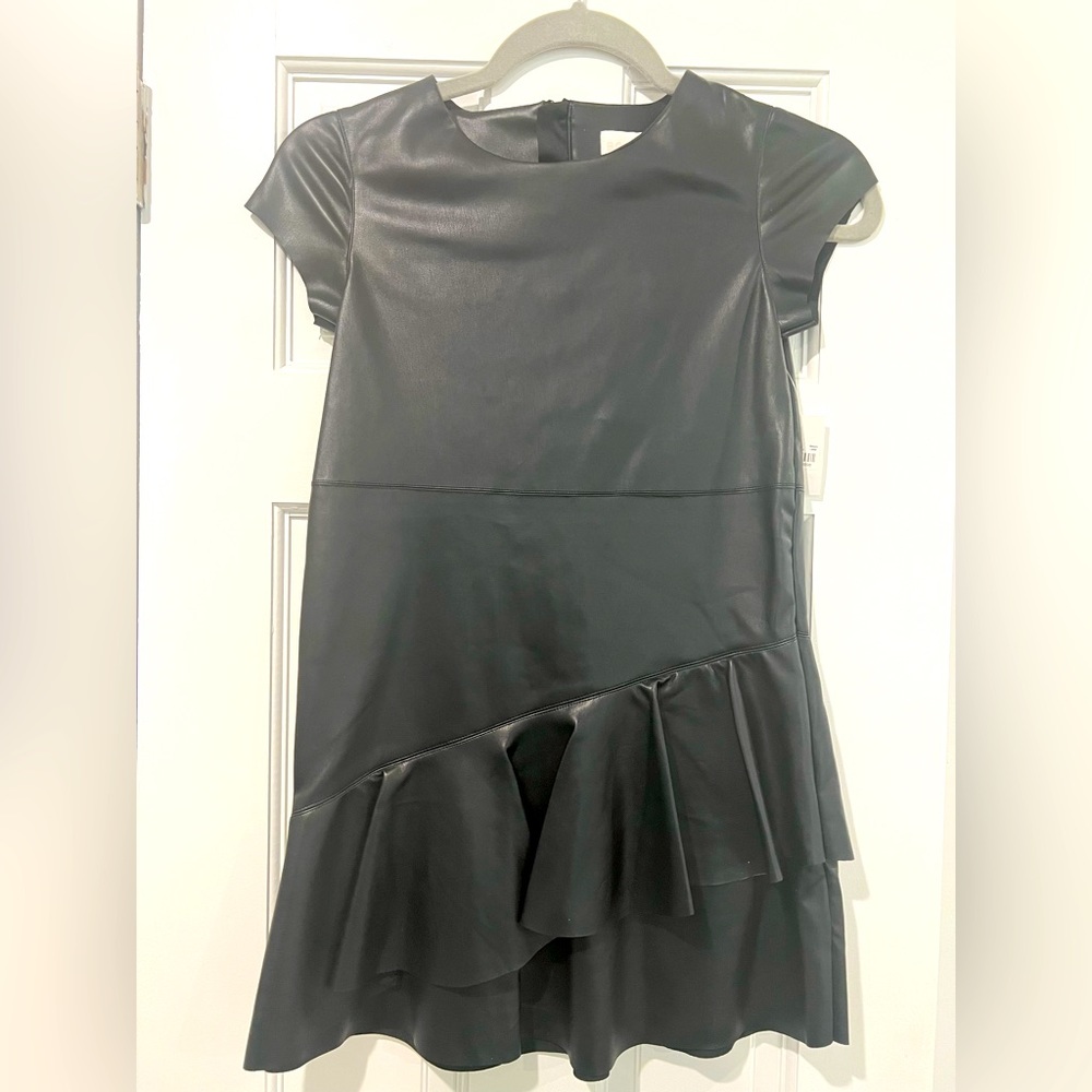 BCBG Black faux leather tiered girls dress